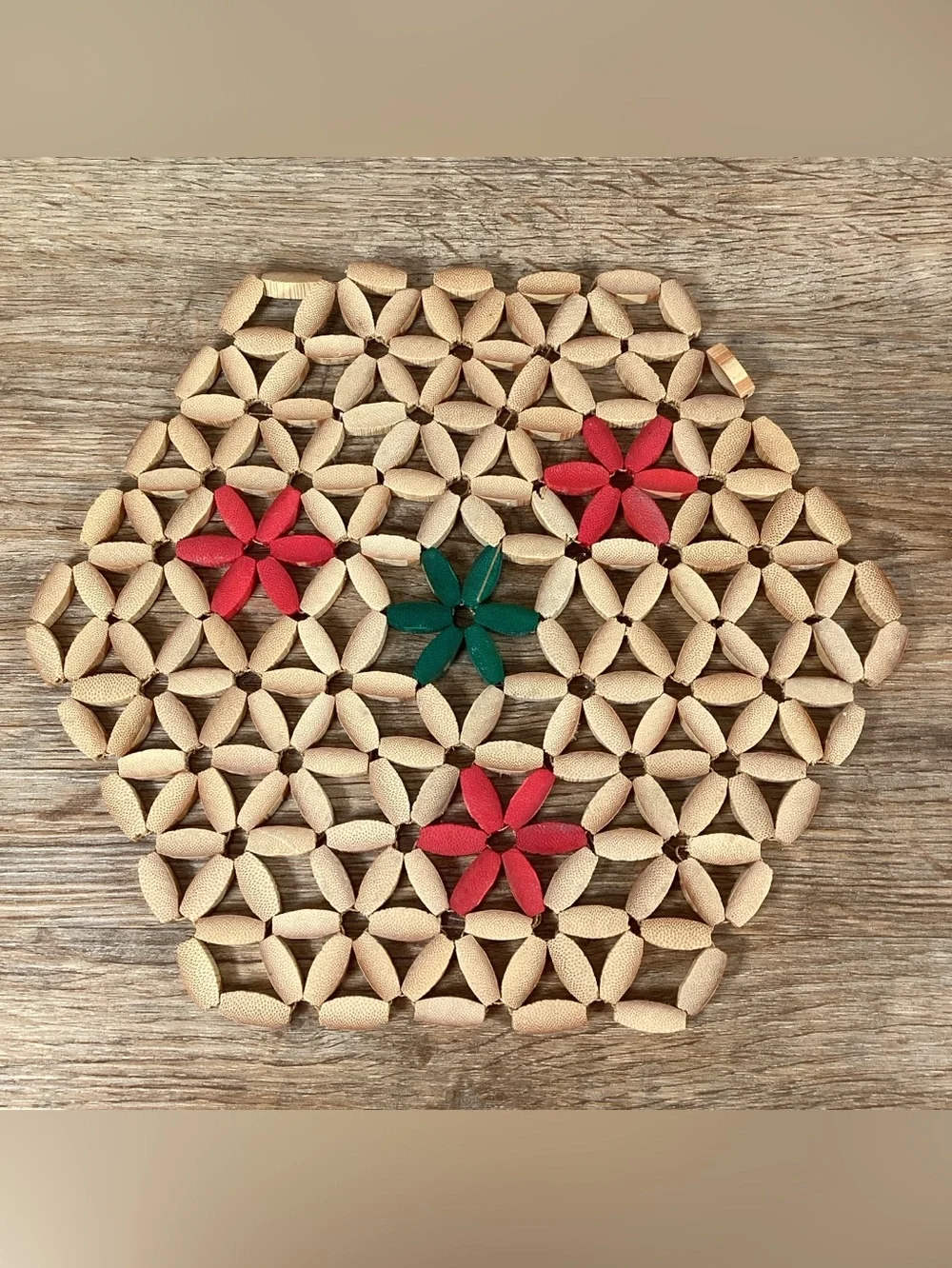 Vintage Wood Trivets - Bamboo Bead And West Germany Quilt Star